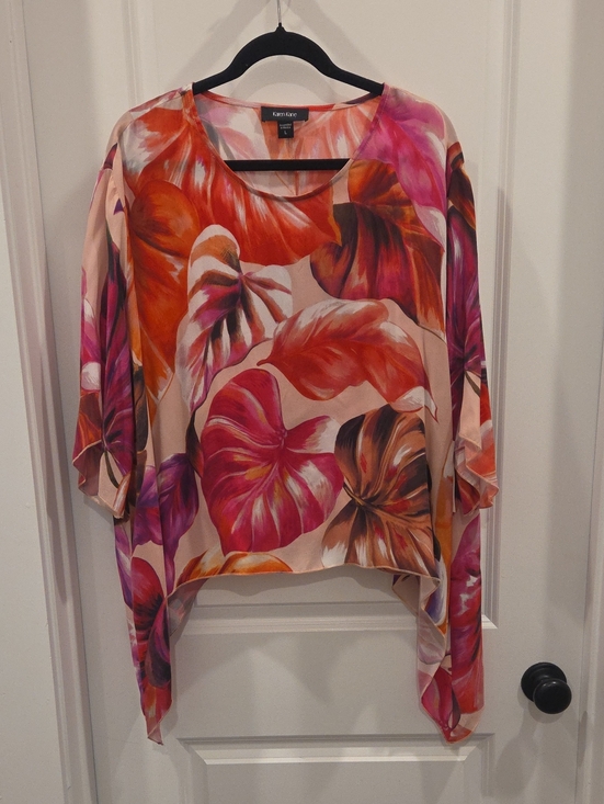 Karen Kane Tops - Karen Kane Pink and Orange Floral Draped Tunic Top